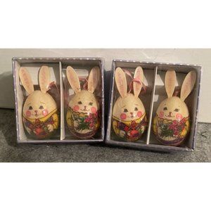 Vintage Decoupage Mr and Mrs  Rabbit Ornaments  2 sets of 2  #1141